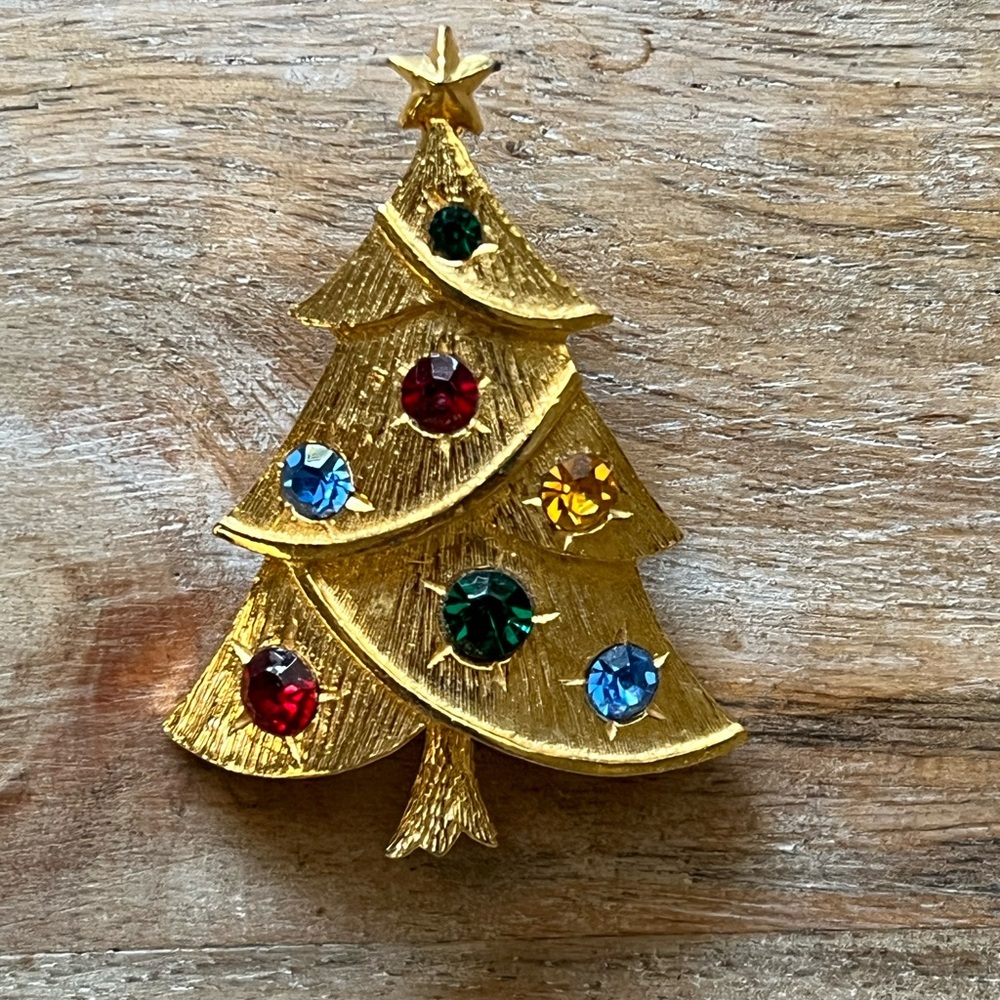 Vintage MCM Goldtone  Christmas Tree Brooch